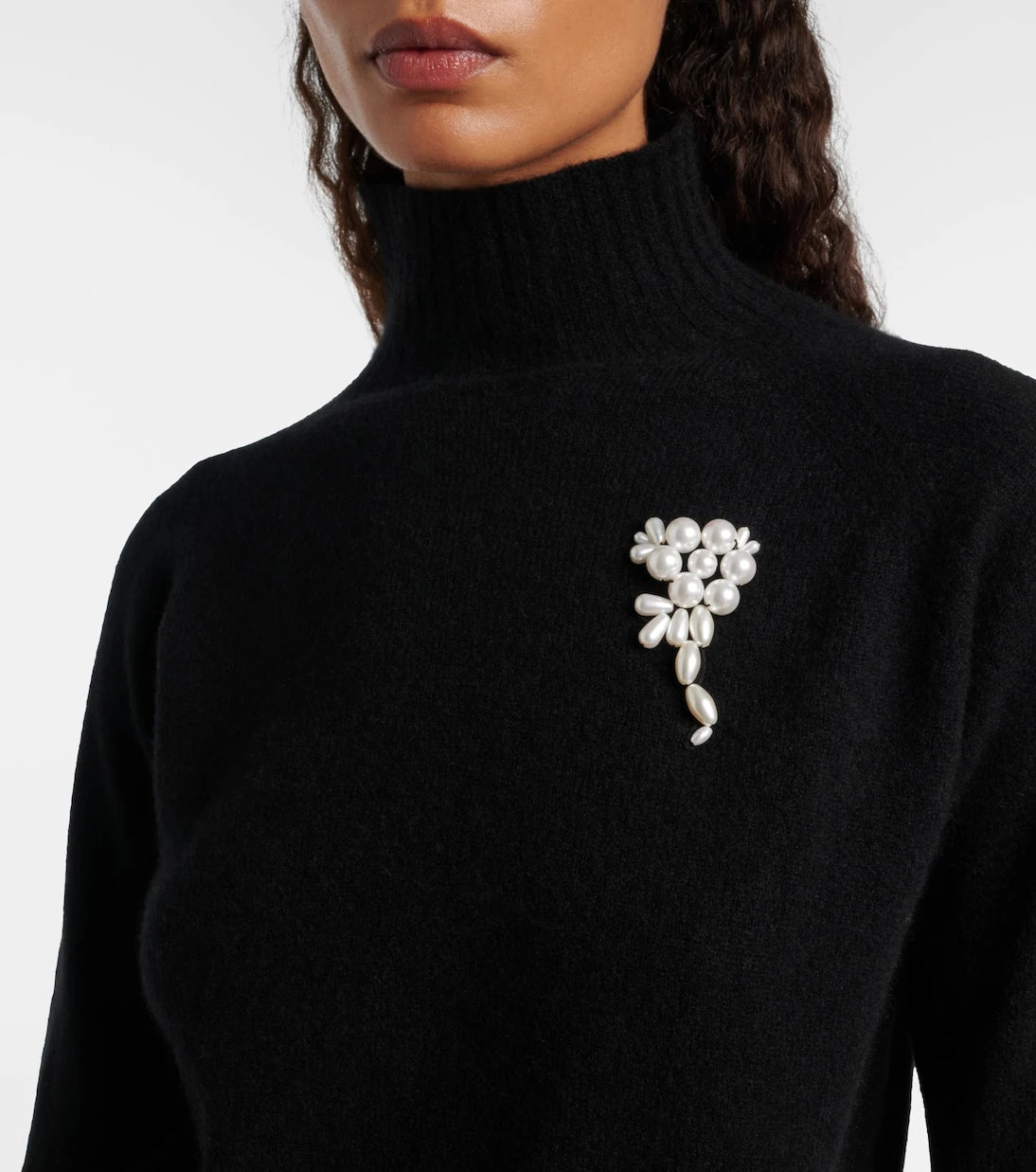 Simone Rocha - سترة كشمير بياقة مدورة ومزينة بالخرز