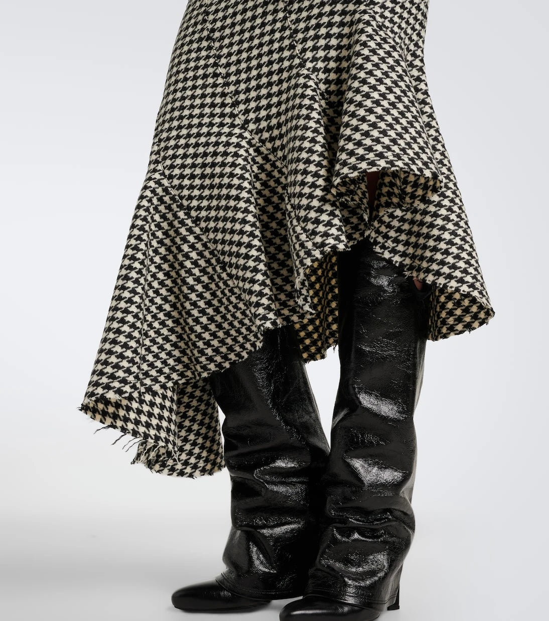 The Attico - Ruffled houndstooth virgin wool midi skirt