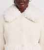 White Shearling Collared Coat