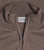 John Smedley Brown Extra Fine Merino Wool Half-Zip Tapton Sweater