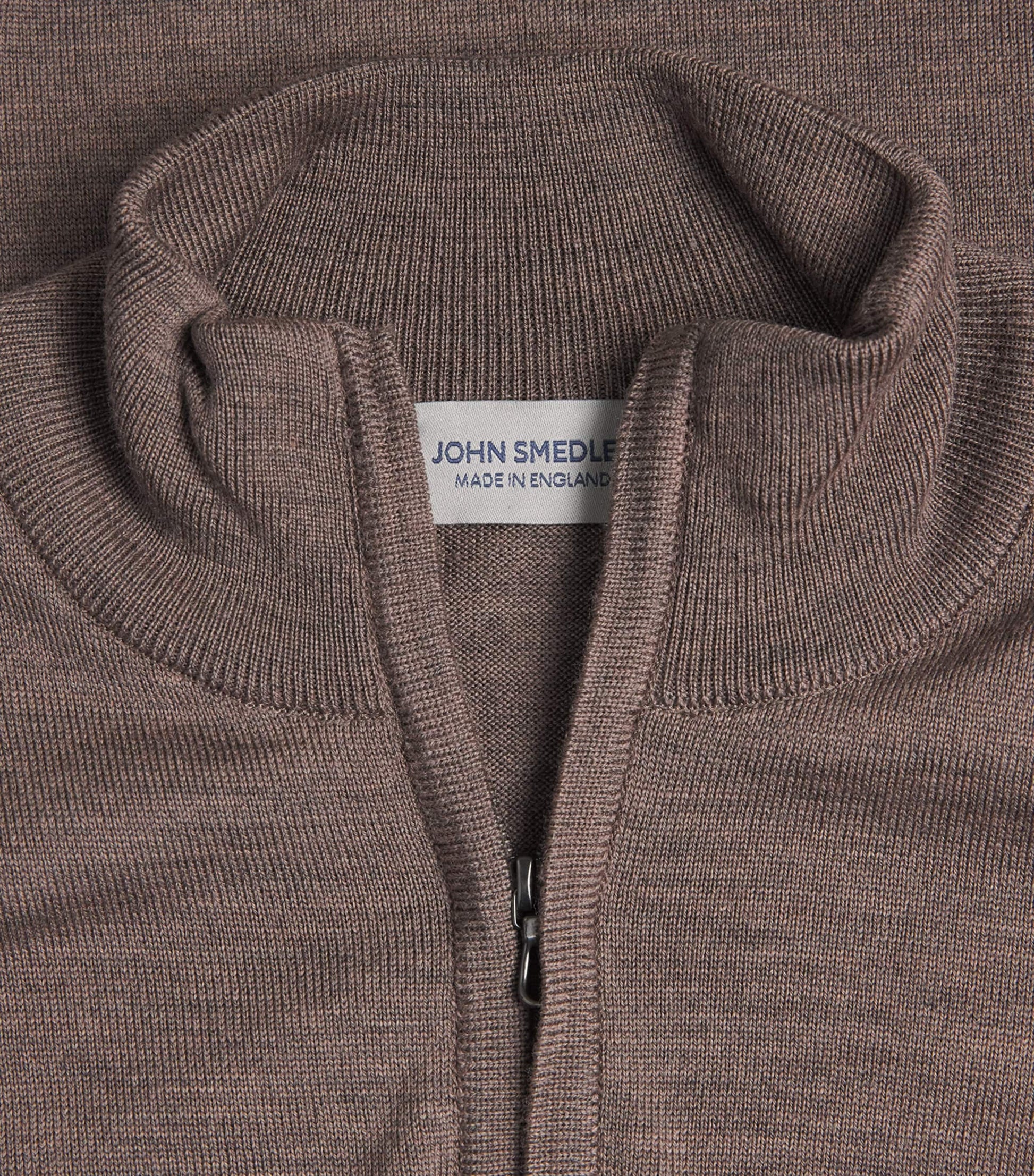 John Smedley Brown Extra Fine Merino Wool Half-Zip Tapton Sweater