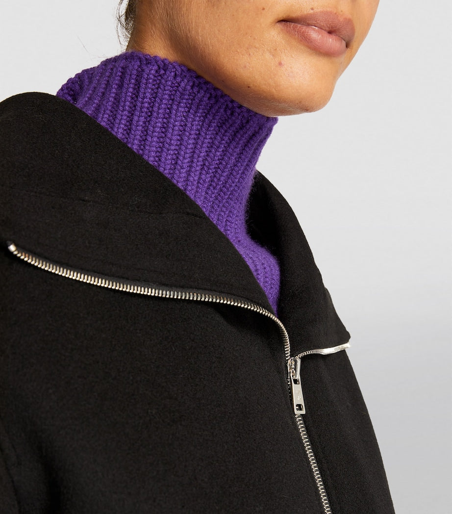 Yves Salomon Black Fur-Collar Bomber Jacket