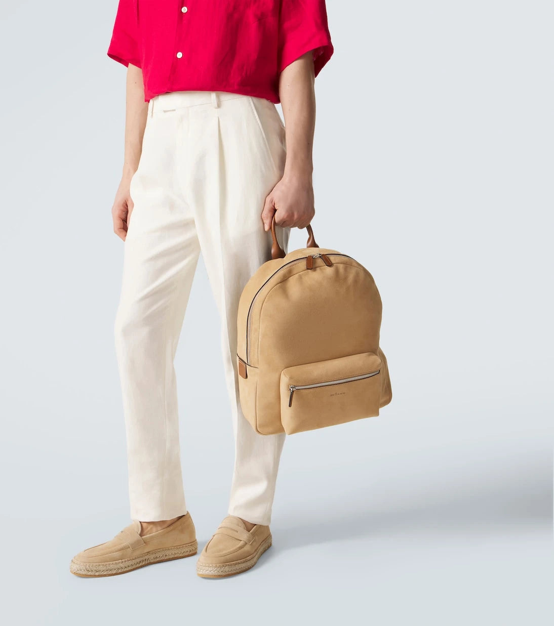 Kiton - Leather-trimmed suede backpack