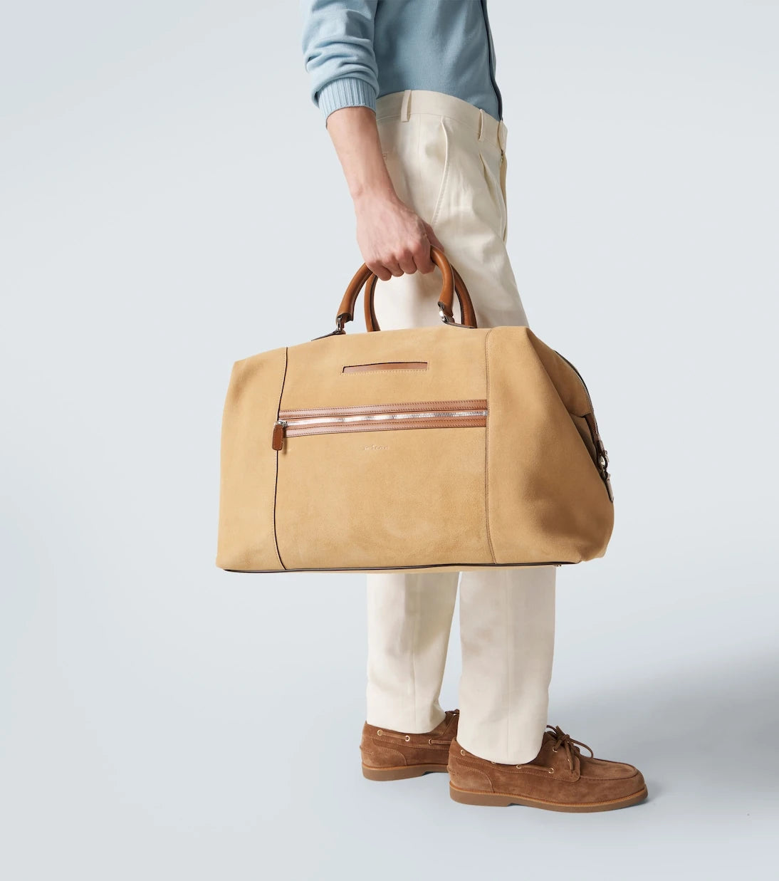 Kiton - Leather-trimmed suede duffel bag