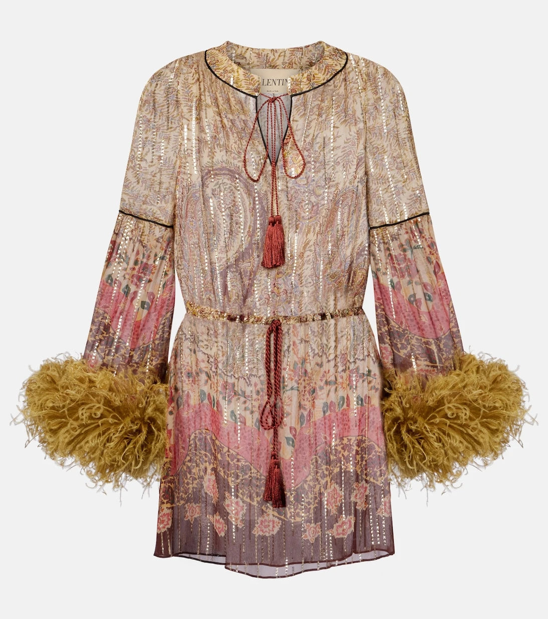 Valentino - Paisley feather-trimmed silk-blend blouse