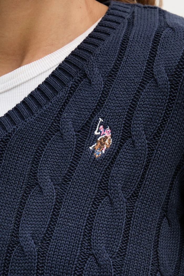 U.S. Polo Assn. Kadın Pamuklu V Yaka Örgü Kazak