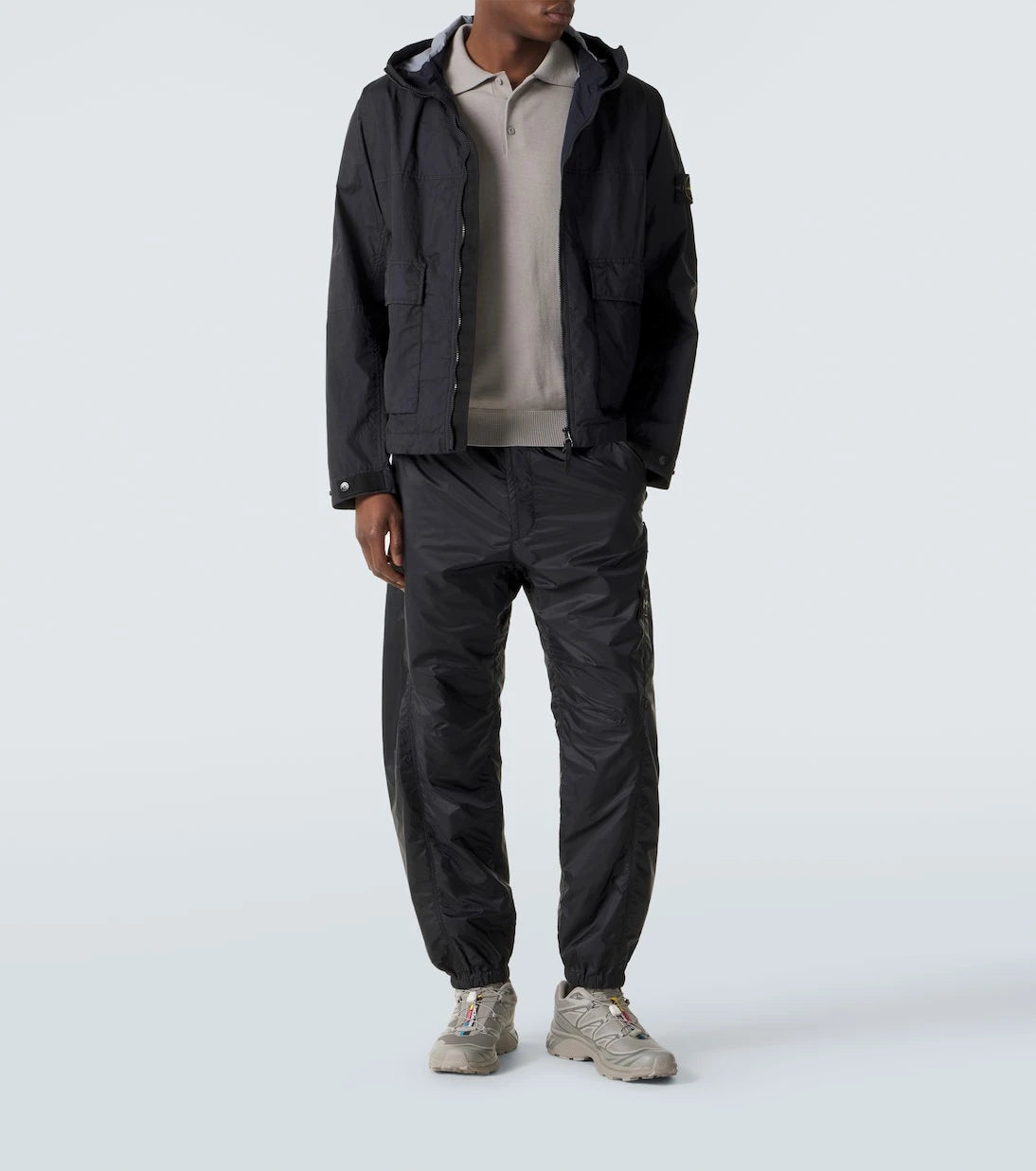 Stone Island - قميص بولو من صوف فيرجن بتطريز البوصلة