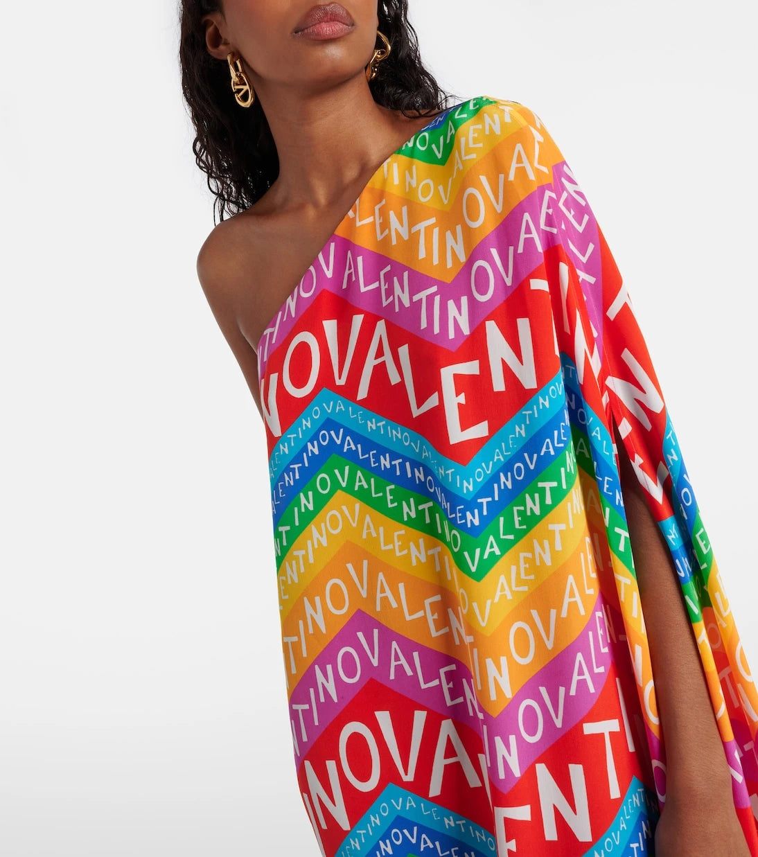 Valentino - Logo one-shoulder silk midi dress