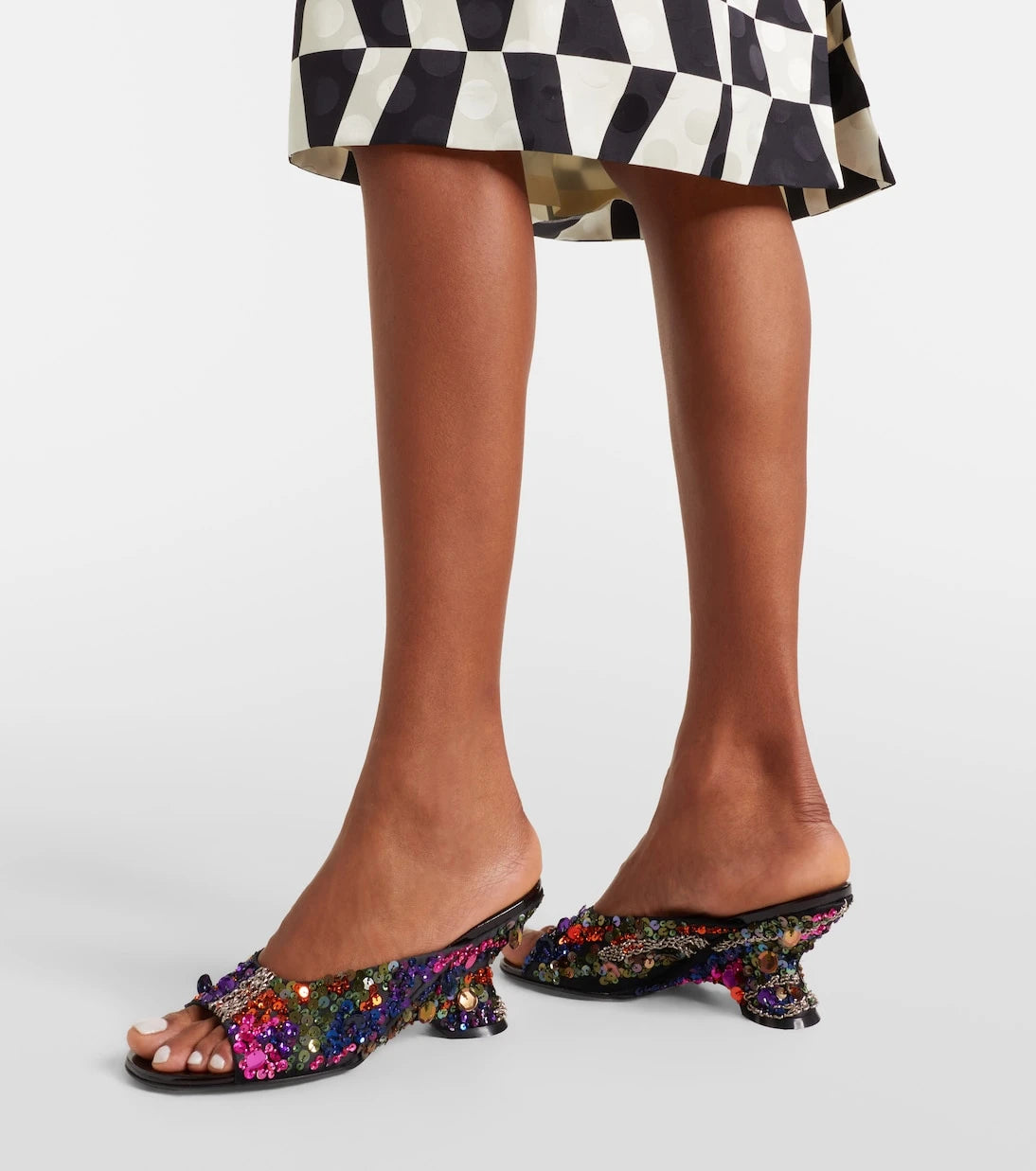 Dries Van Noten - 75 sequined leather wedge mules