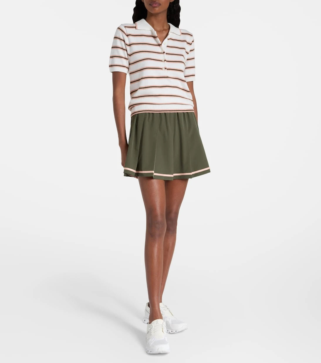 Varley - Faustine striped cotton-blend polo shirt