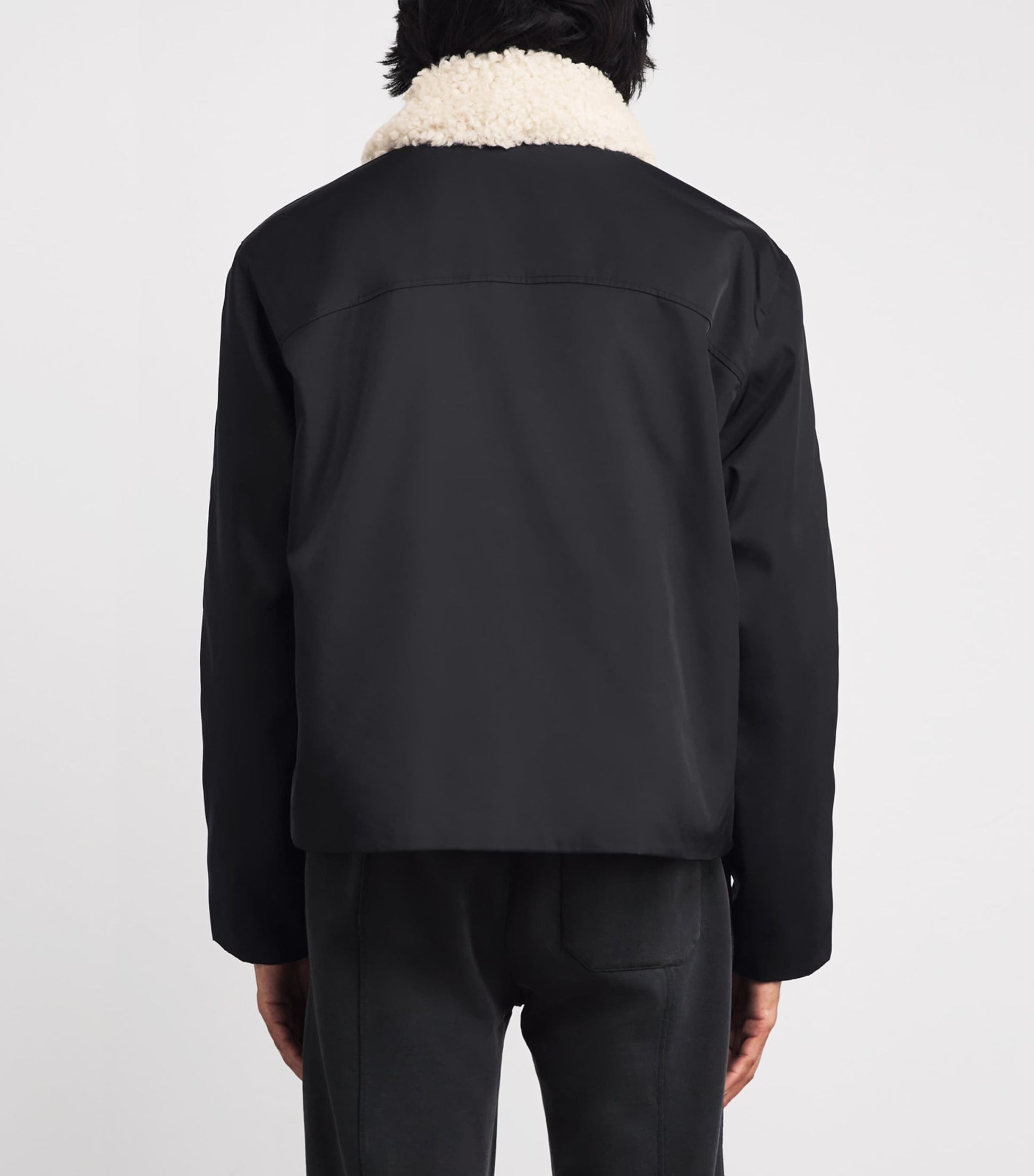 Black Faux Fur-Collar Bomber Jacket