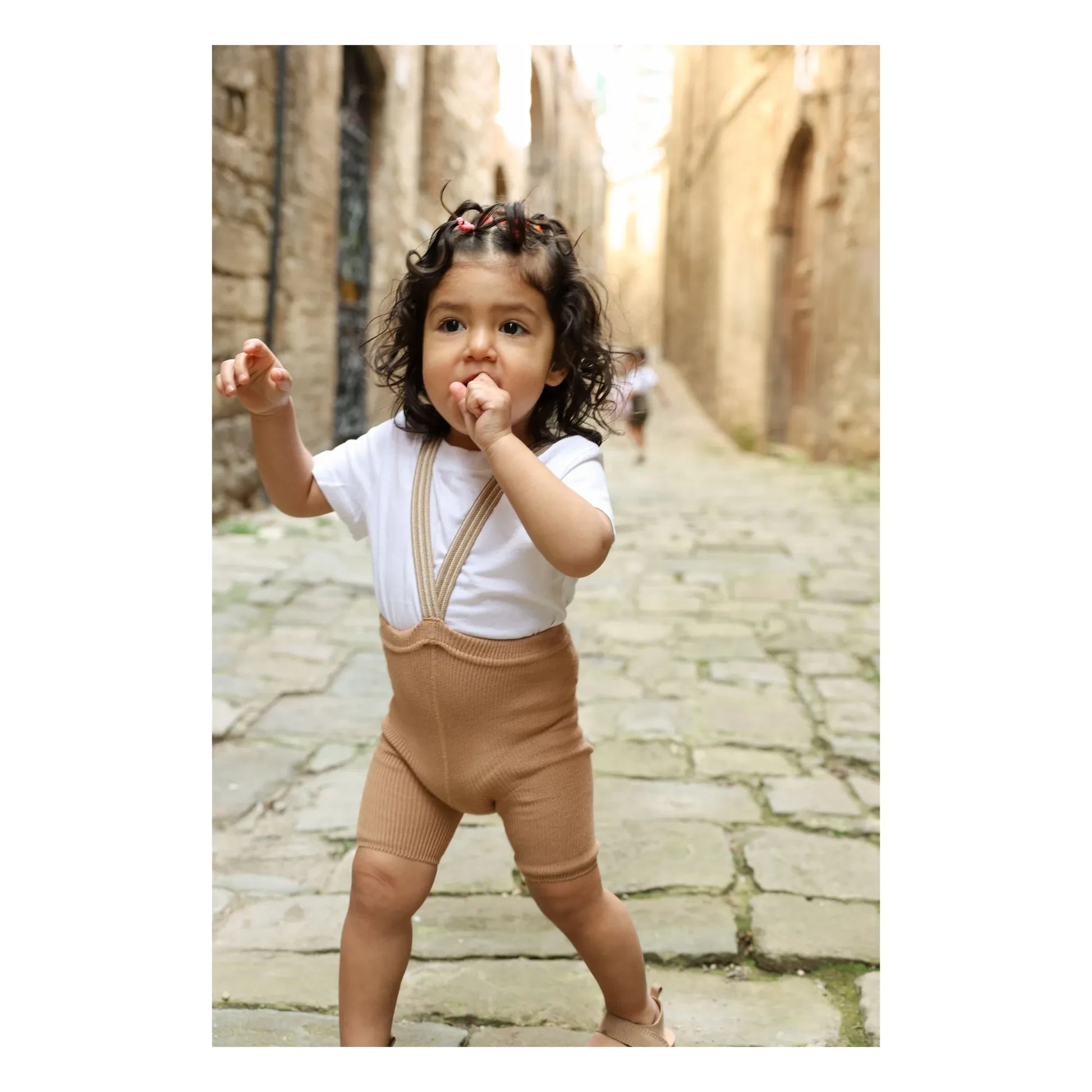Silly Silas - Striped Organic Cotton Shorty Tights | Light brown