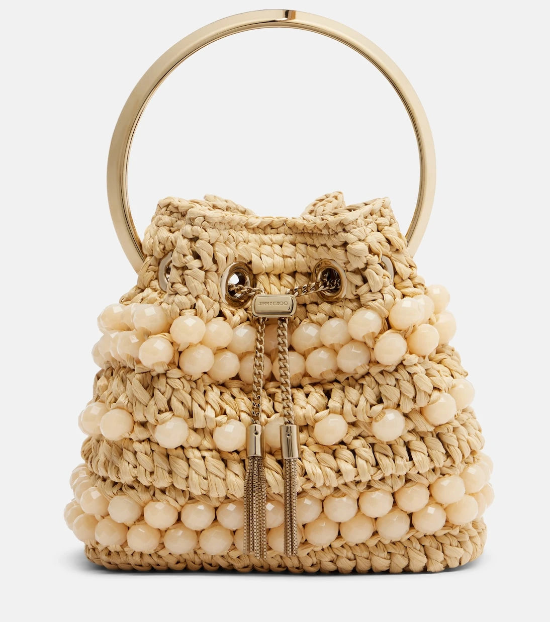 Jimmy Choo - Bon Bon Small beaded raffia bucket bag