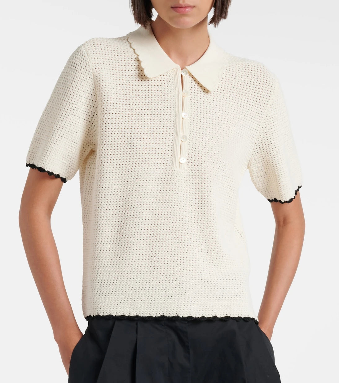 Frame - Daybreak crochet scalloped polo shirt