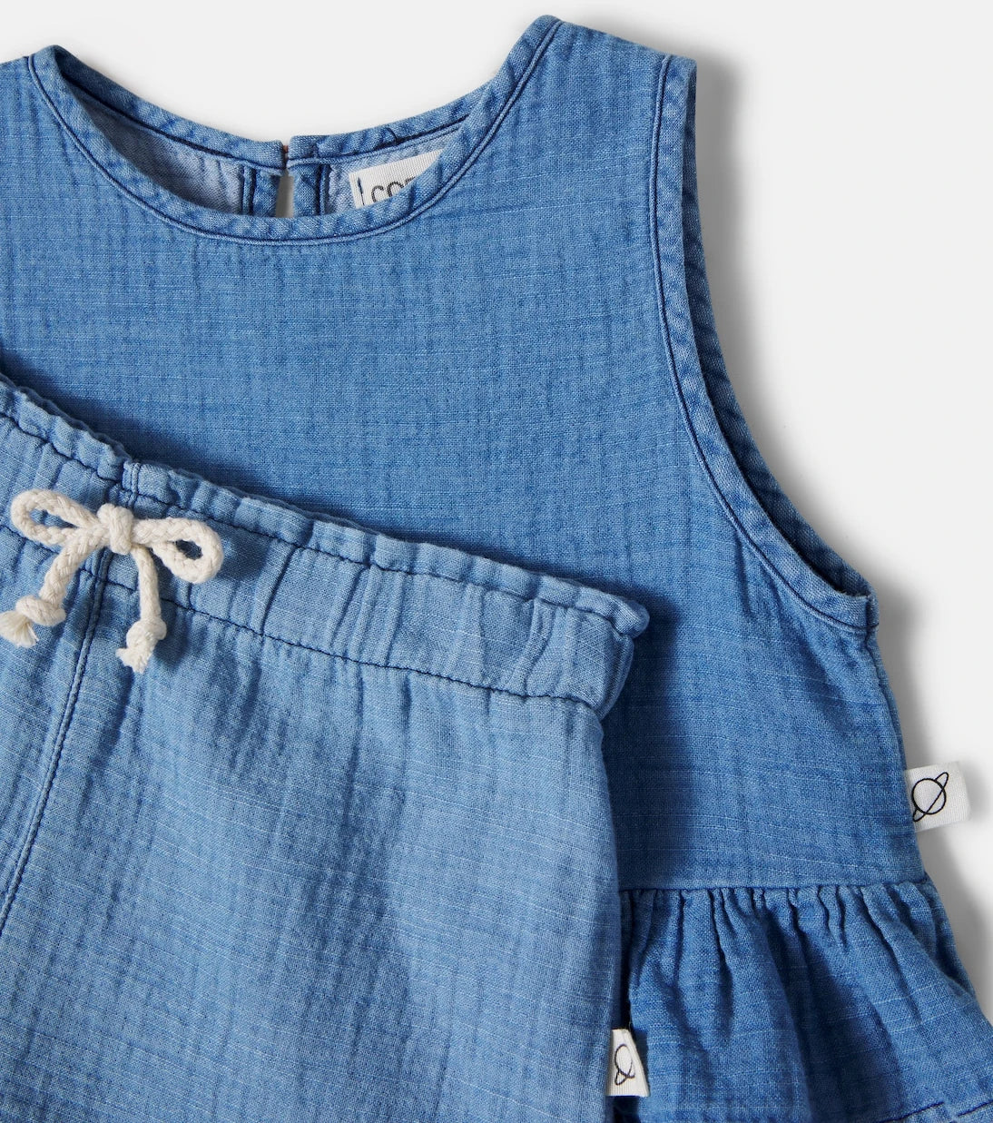Cozmo - Blair ruffled cotton chambray top and shorts set