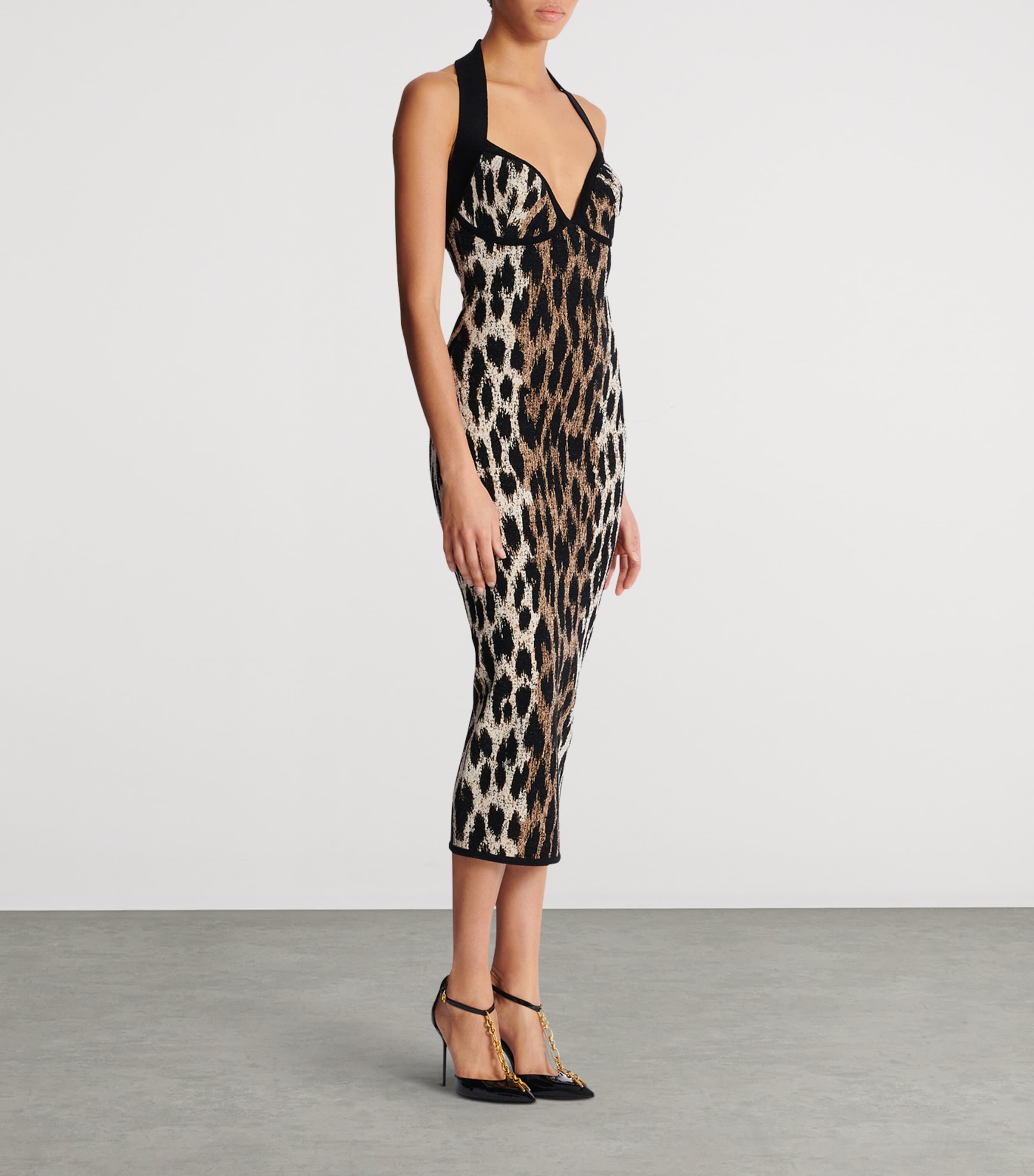 Balmain Brown Leopard Jacquard Midi Dress