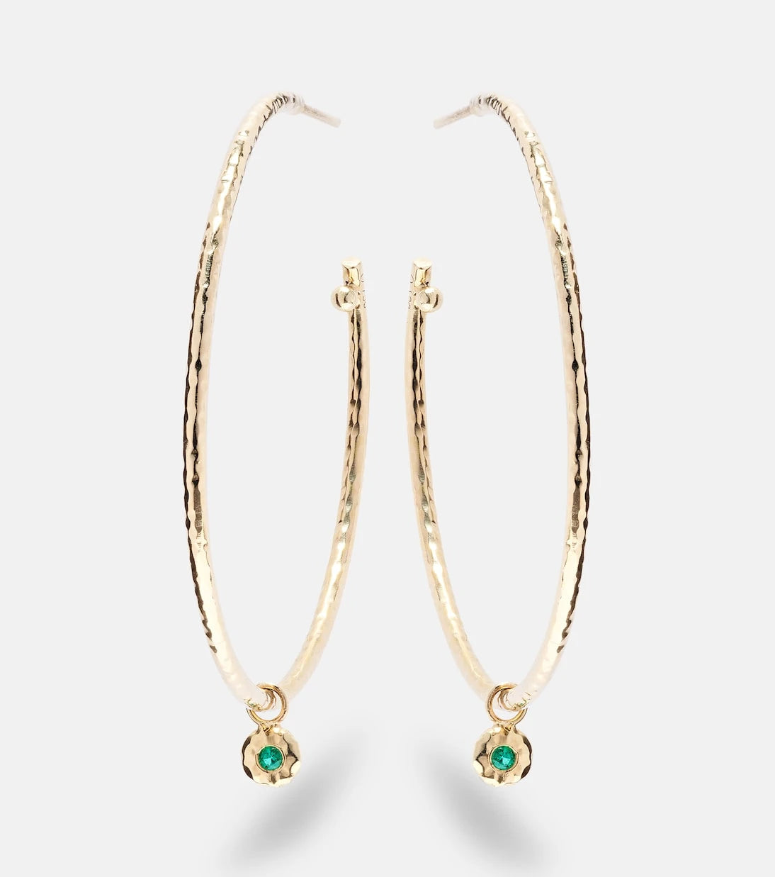 Octavia Elizabeth - Nesting Gem Medium 18kt gold hoop earrings with emeralds