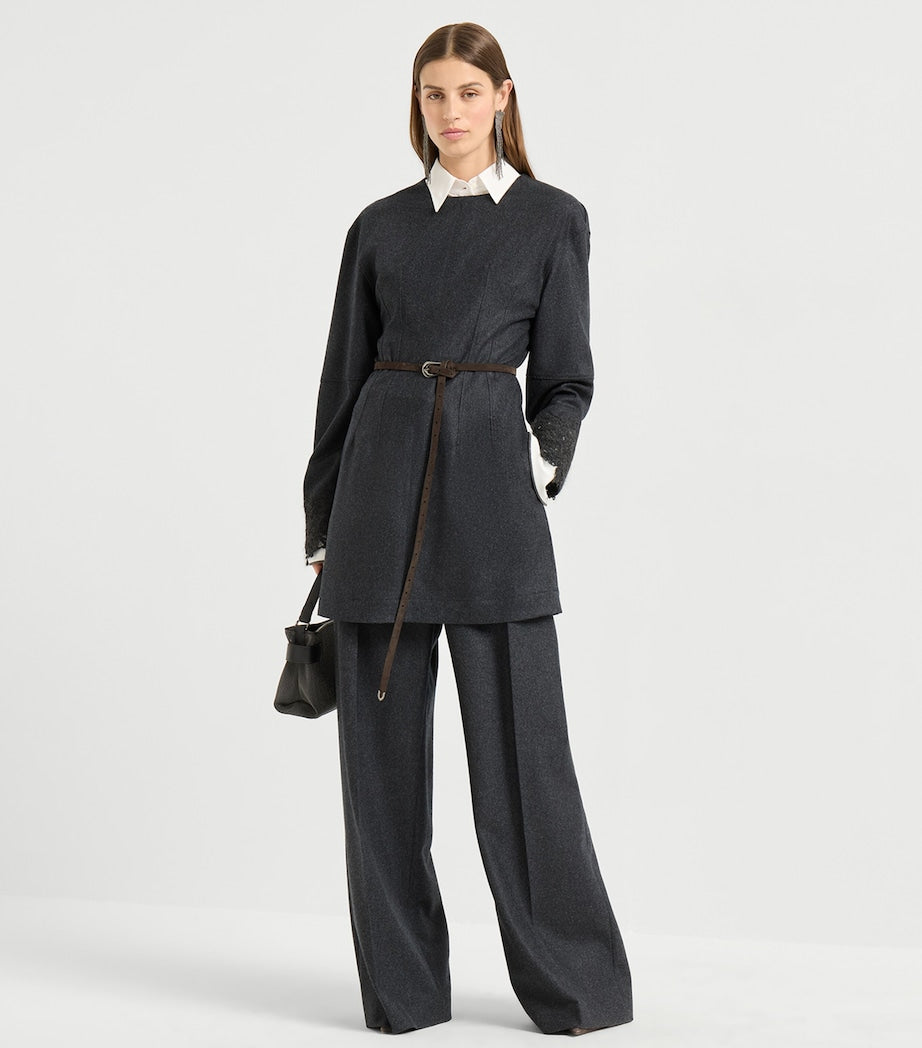 Black Virgin Wool Pleated Wide-Leg Trousers