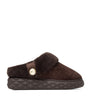 Brown Diamond Maxi Suede-Shearling Mules
