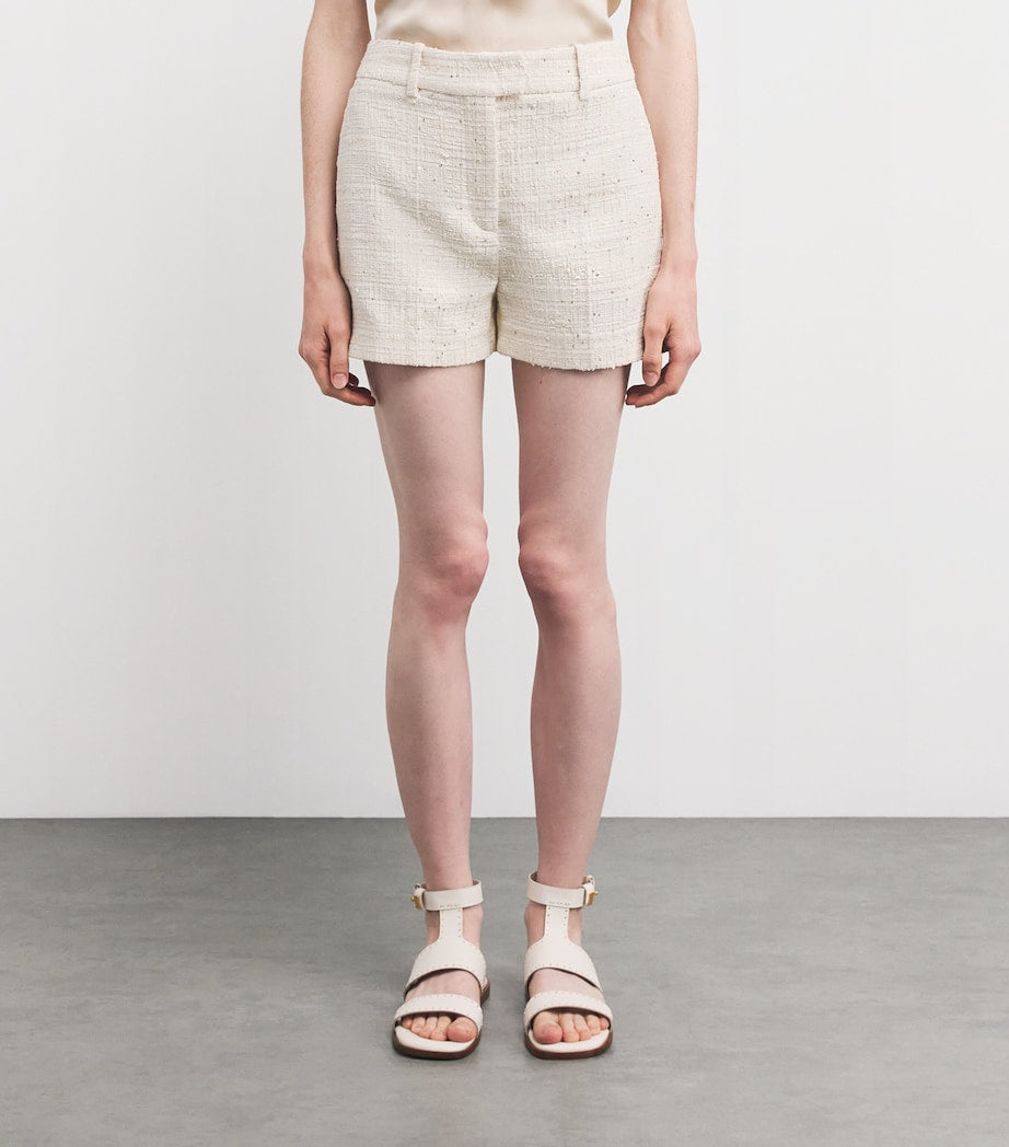 Eleventy White Tweed Sequinned Shorts