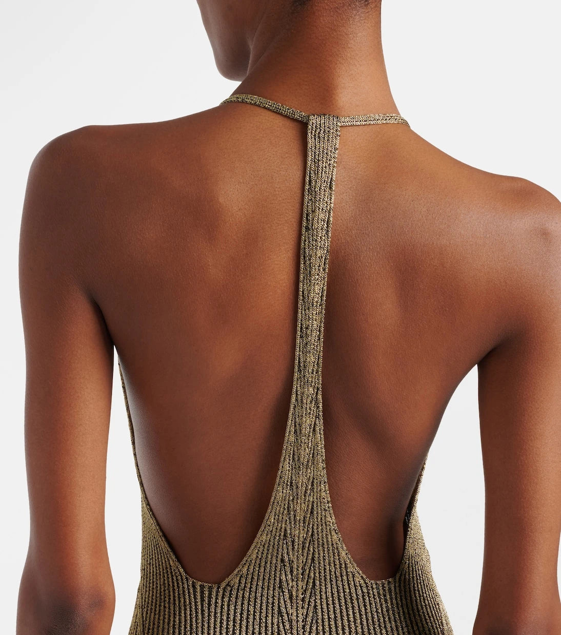 Roberto Cavalli - Ribbed-knit lamé maxi dress
