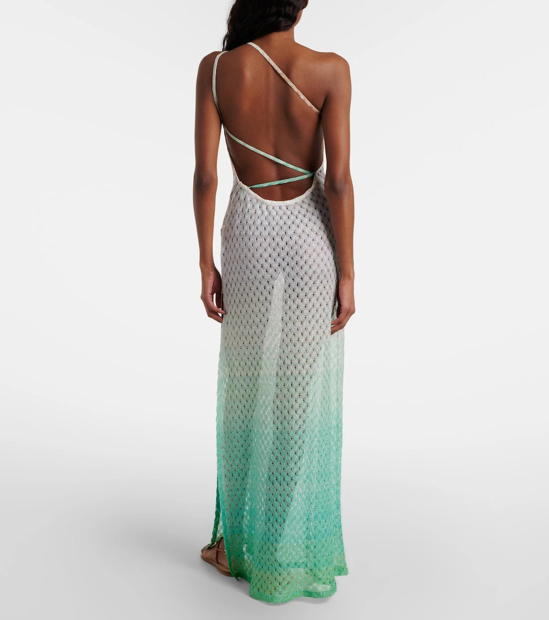 Missoni - Open-knit one-shoulder lamé beach cover-up
