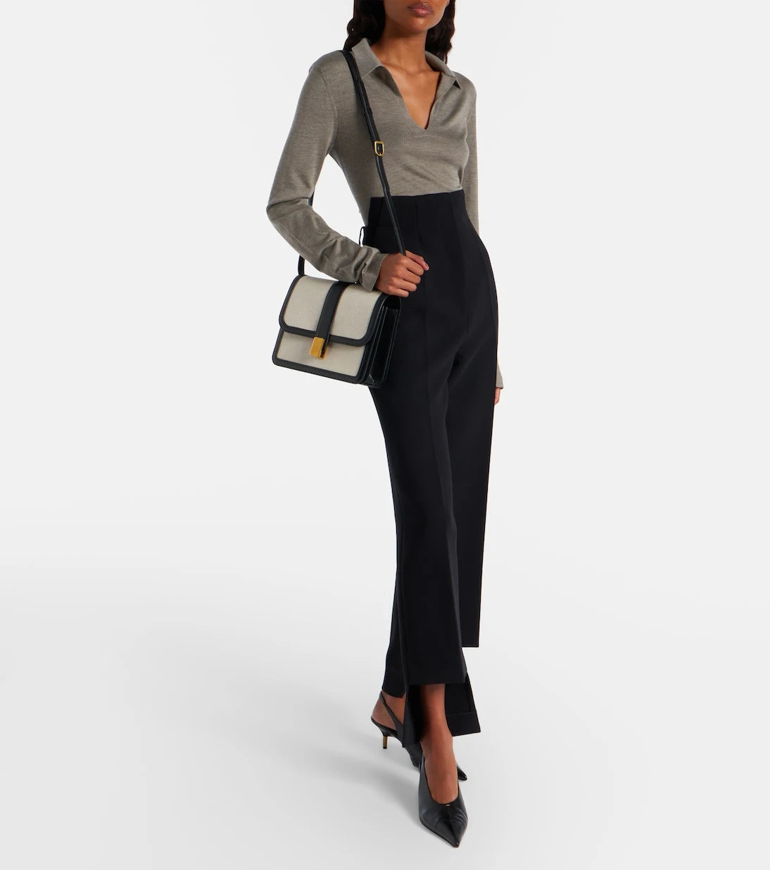 Khaite - Blake leather-trimmed canvas crossbody bag