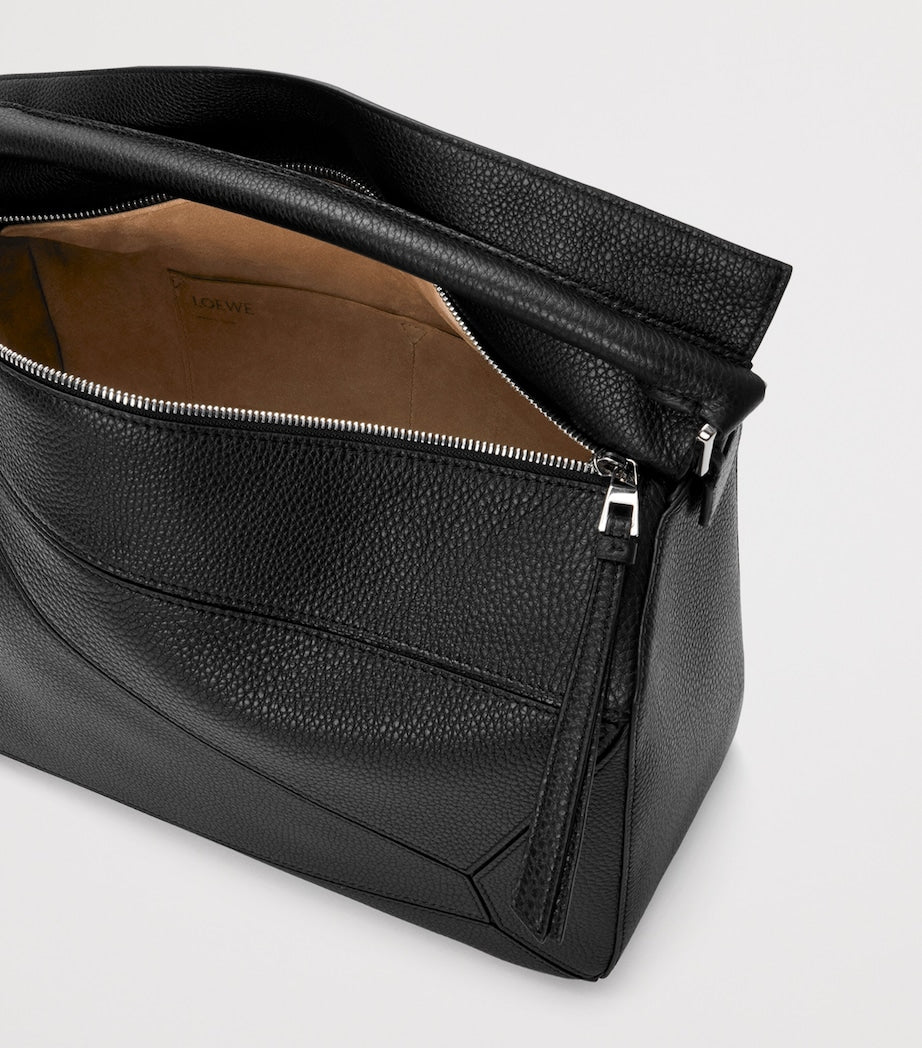 LOEWE Black Large Leather Puzzle Edge Top-Handle Bag
