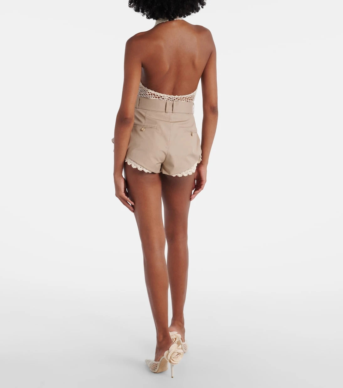 Magda Butrym - Belted crochet-trimmed cotton micro shorts