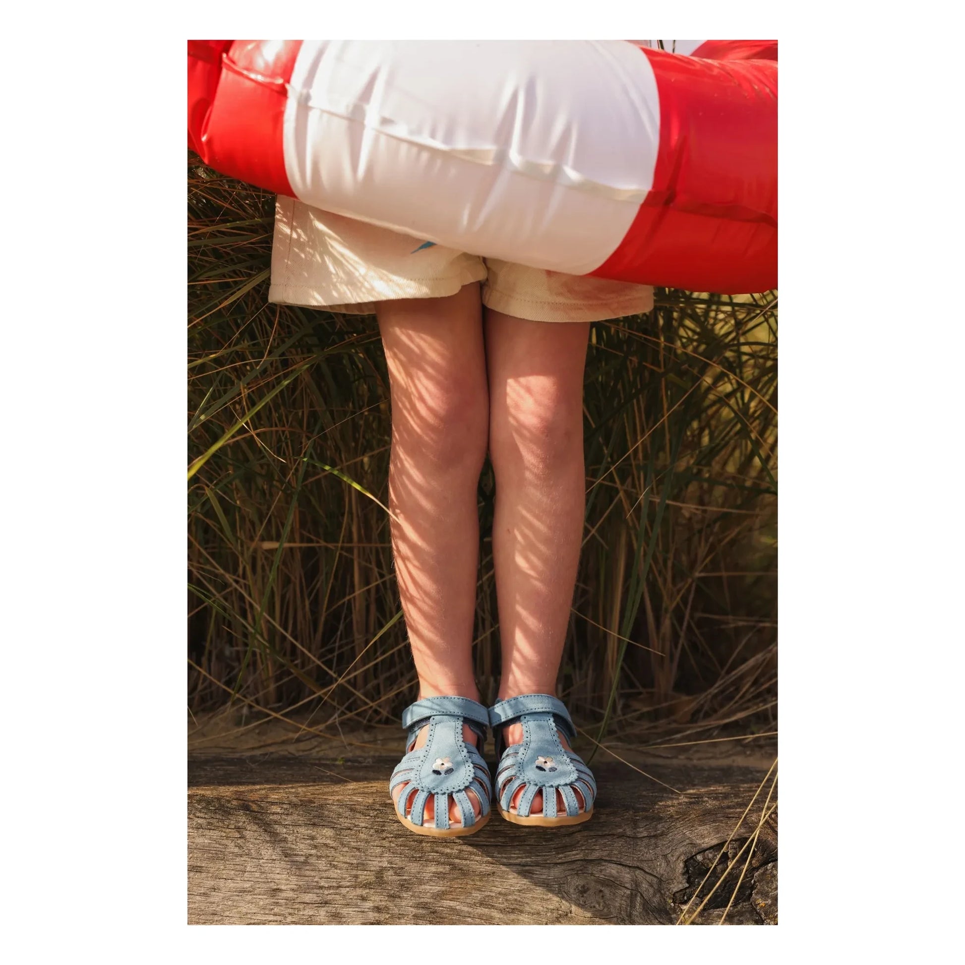 Lazare - Colette Fleur Suede Embroidered Sandals | Denim blue