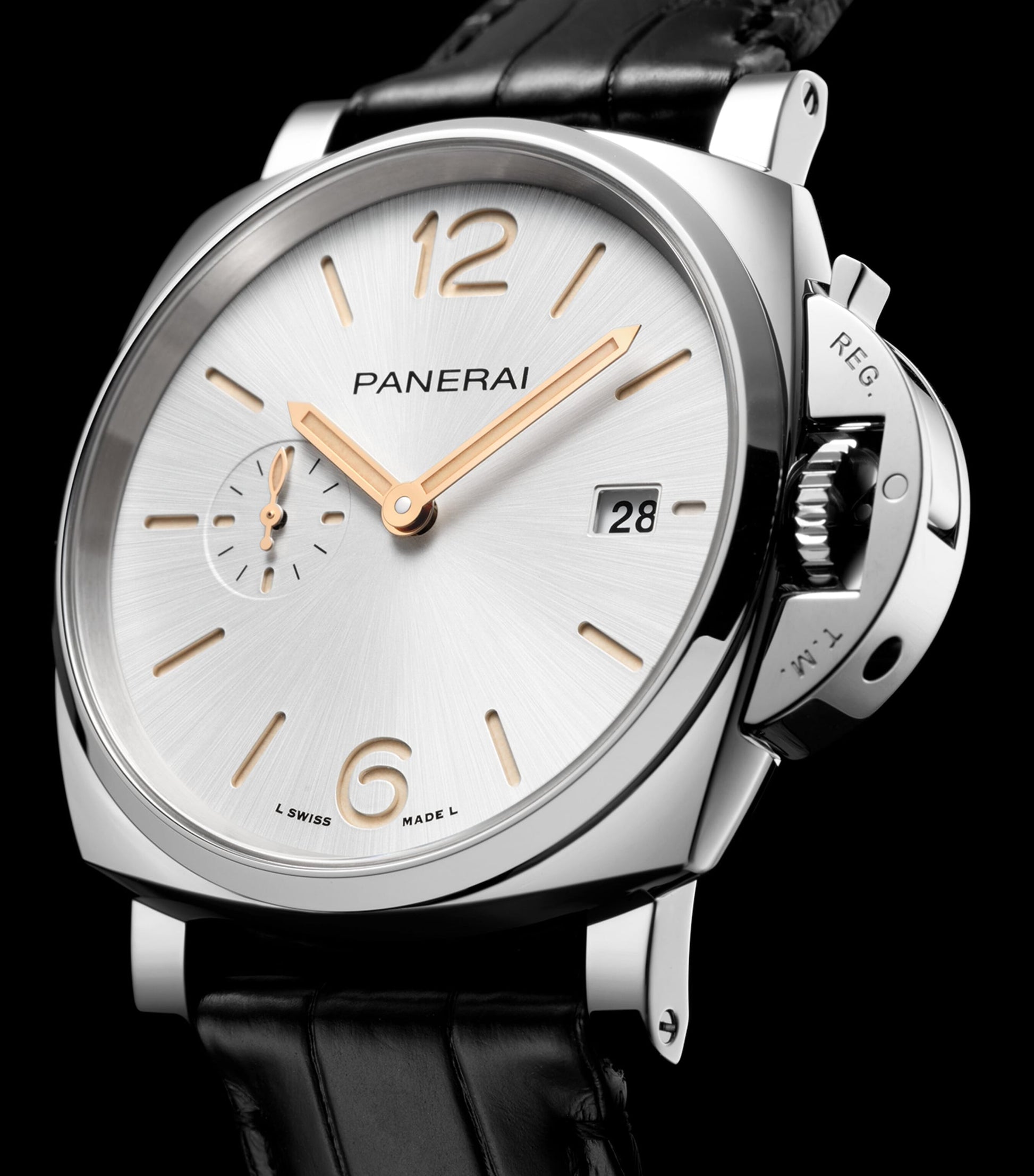 Panerai Stainless Steel and Alligator Luminor Due Watch 42mm