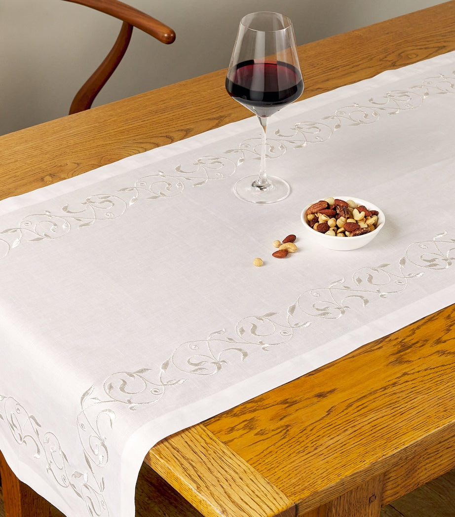 Dea Linen Embroidered Scroll Table Runner (50cm x 210cm)