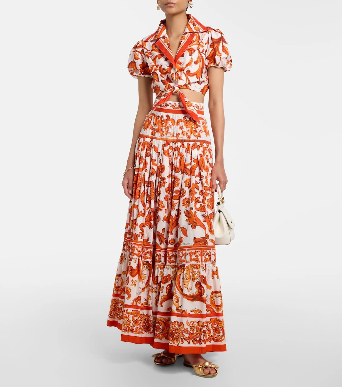 Dolce&Gabbana - Majolica cropped cotton poplin blouse