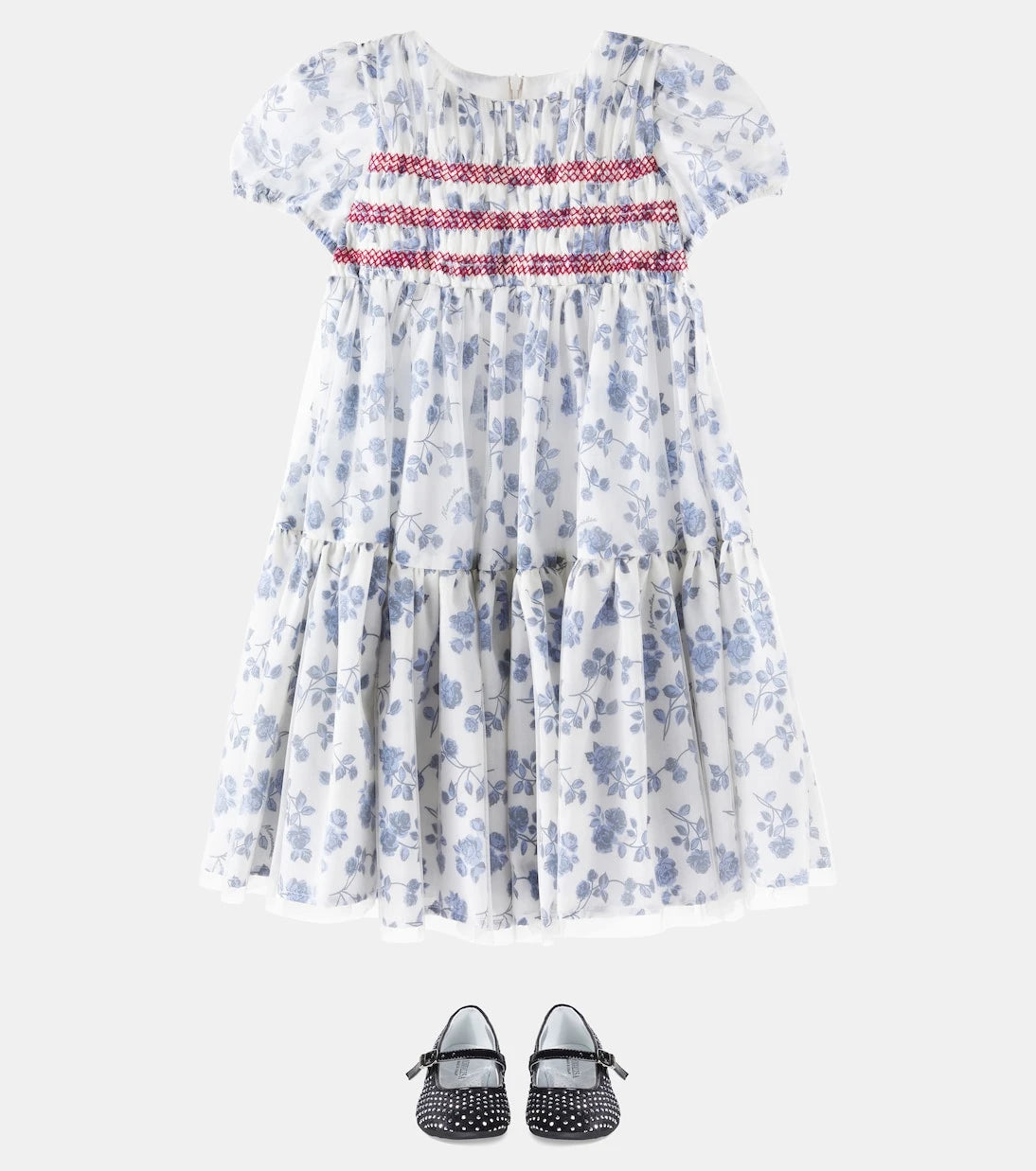 Monnalisa - Floral embroidered mesh dress