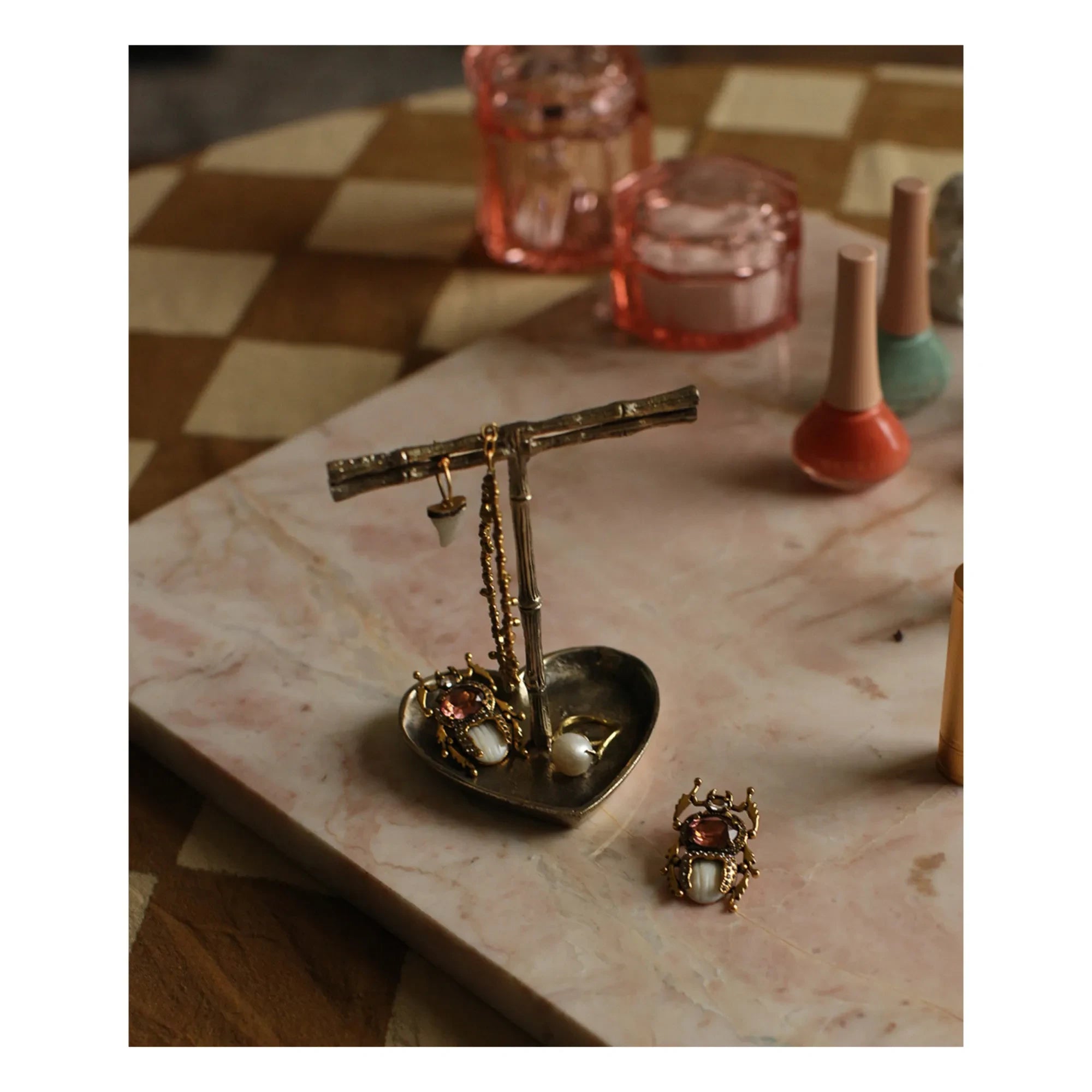 Doing Goods - Lolita Bamboo Recycled Brass Jewelry Holder | Golden brown