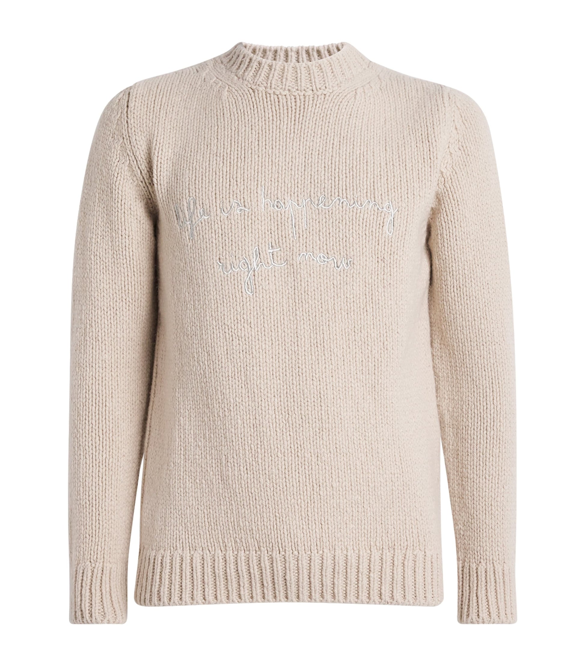 Eleventy Beige Wool Embroidered Sweater