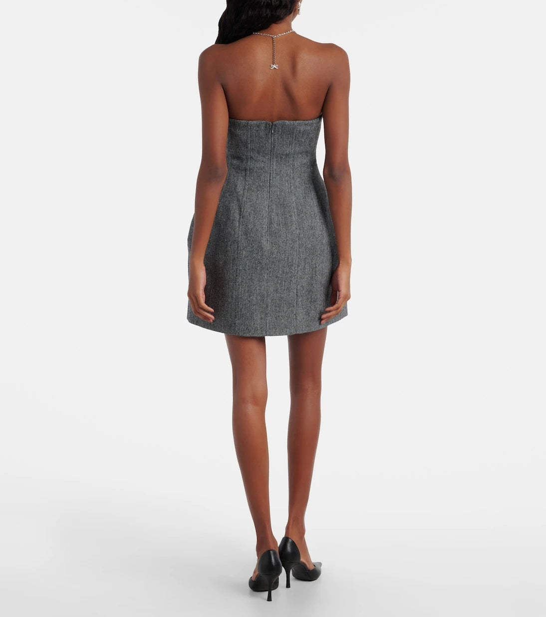 Self-Portrait - Herringbone wool-blend bustier dress