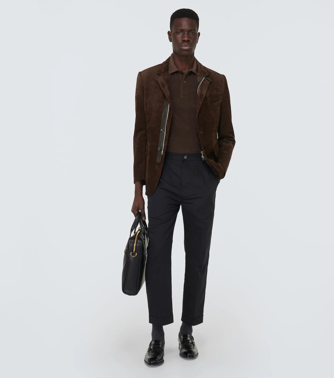 Tom Ford - Leather-trimmed suede blazer