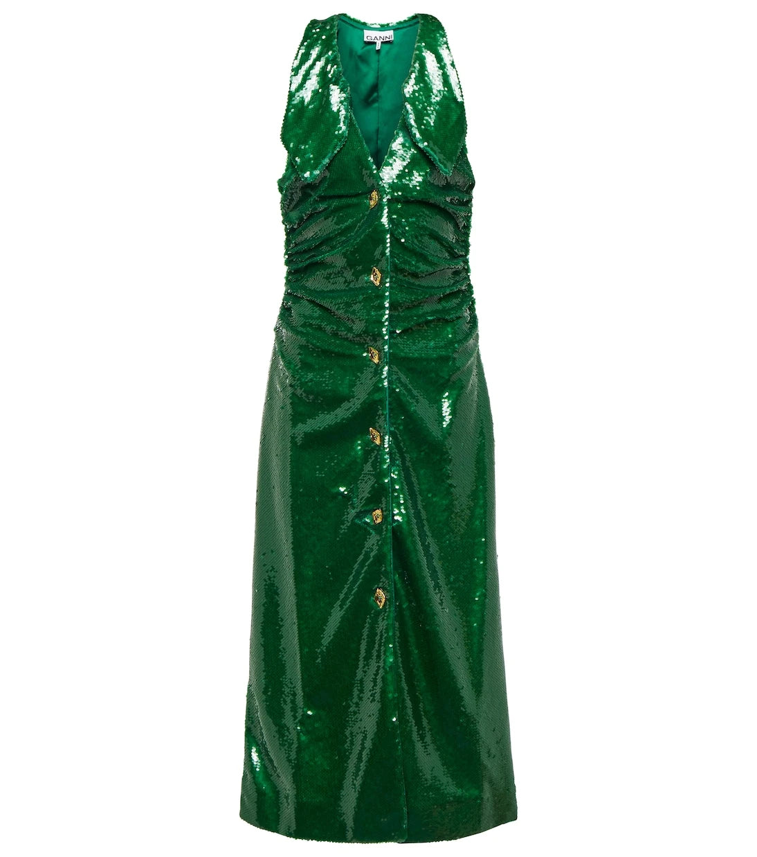 Ganni - Sequined ruched midi dress