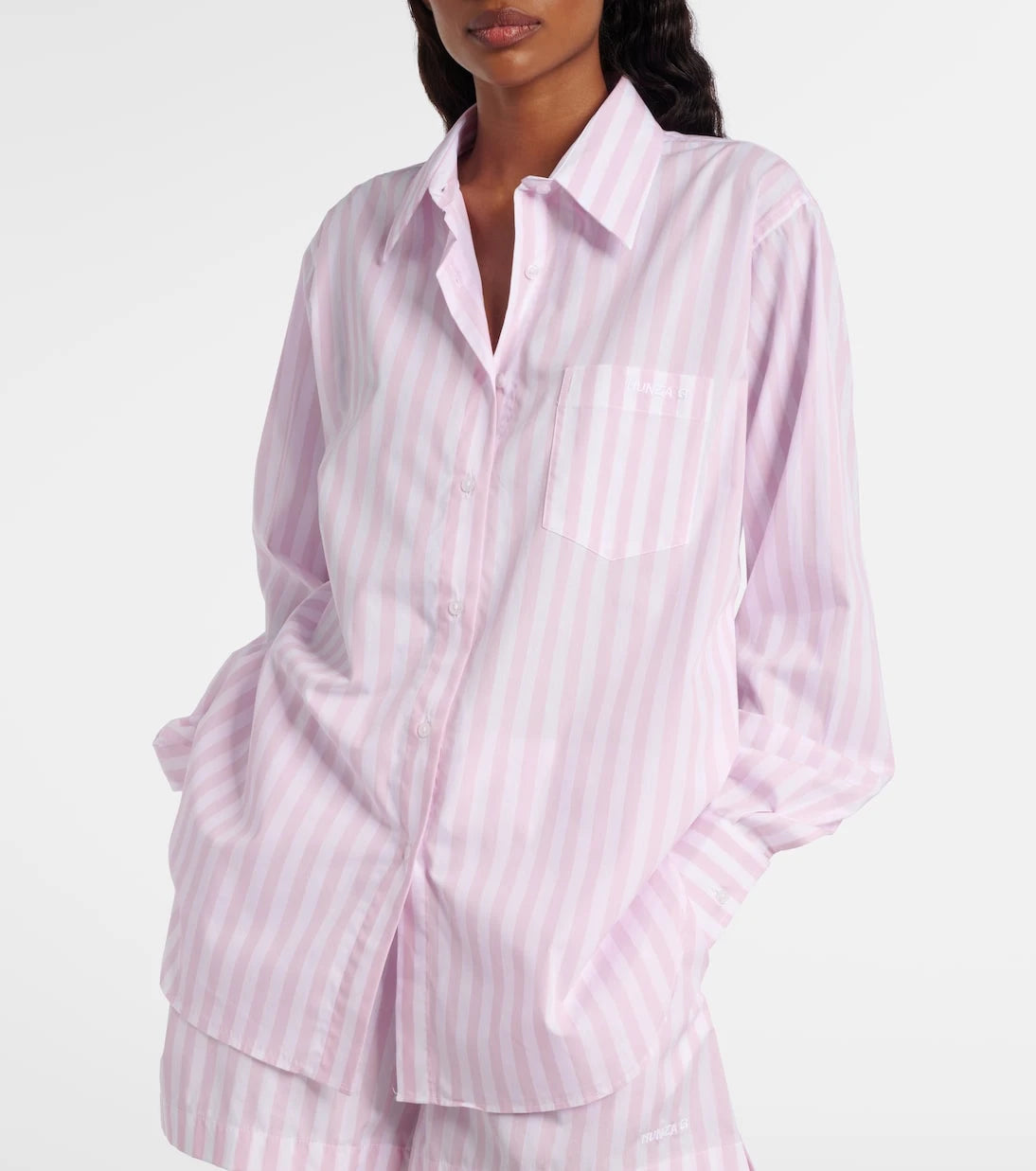 Hunza G - Embroidered striped oversized cotton poplin shirt