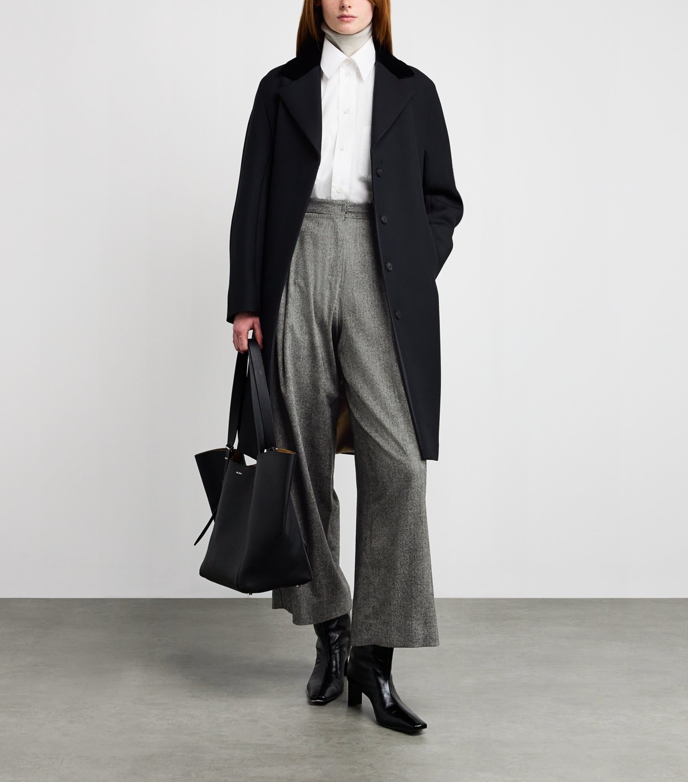 Virgin Wool-Blend Herringbone Trousers BLACK