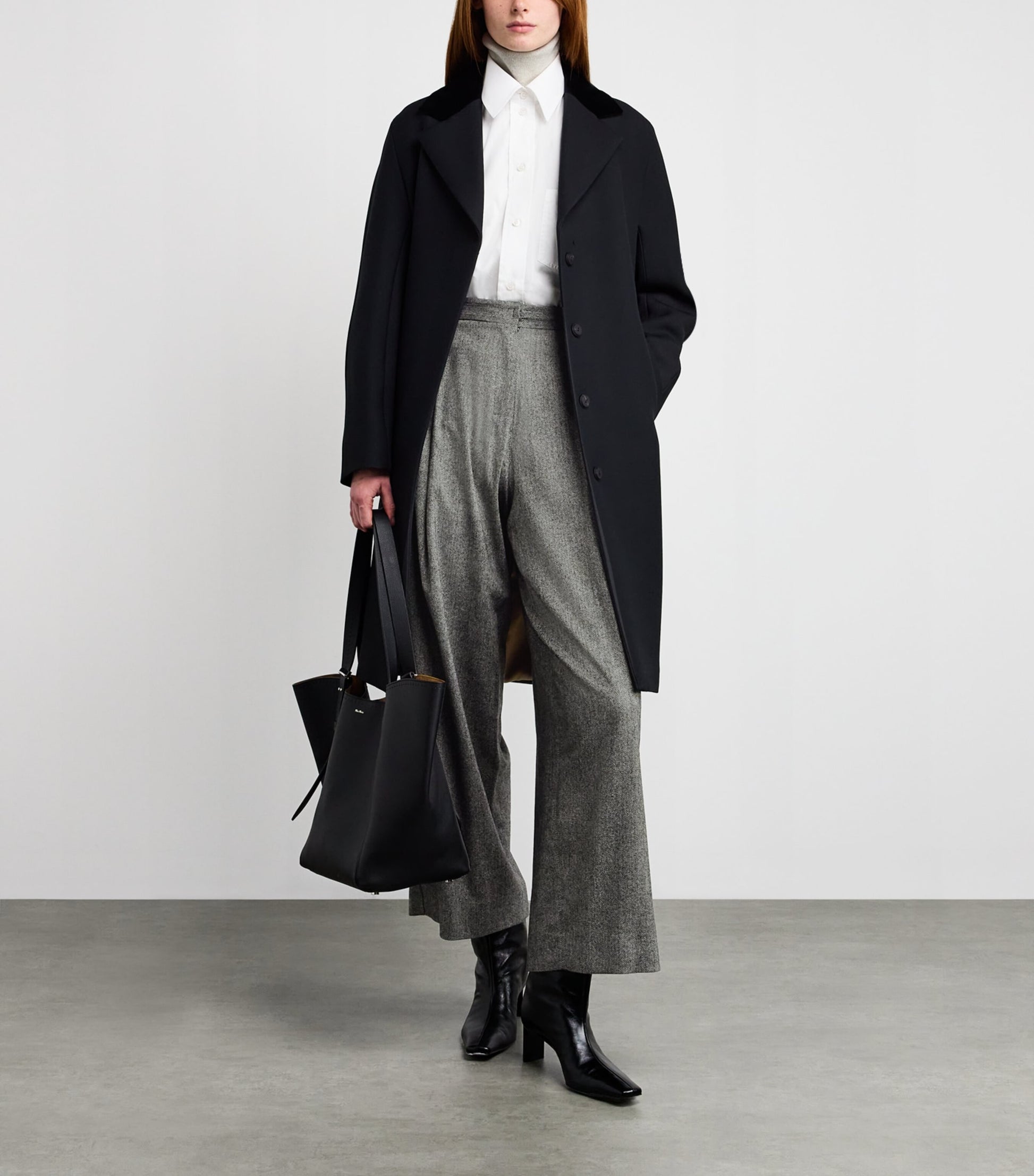 Virgin Wool-Blend Herringbone Trousers BLACK