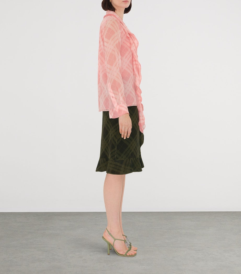 Green Silk Check Wrap Skirt