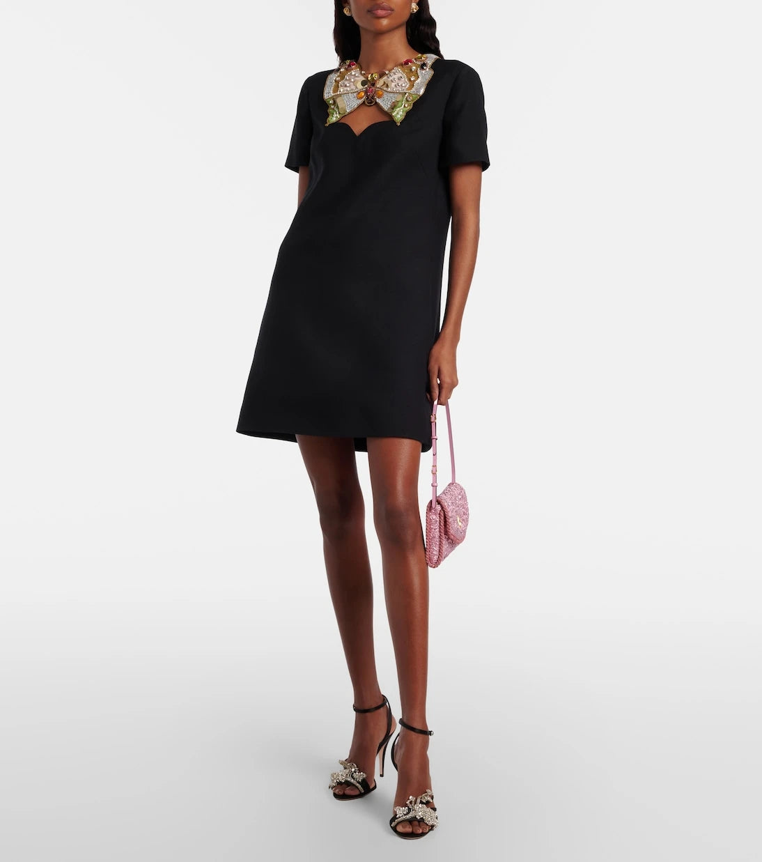 فالنتينو - فستان قصير من الصوف والحرير المزين