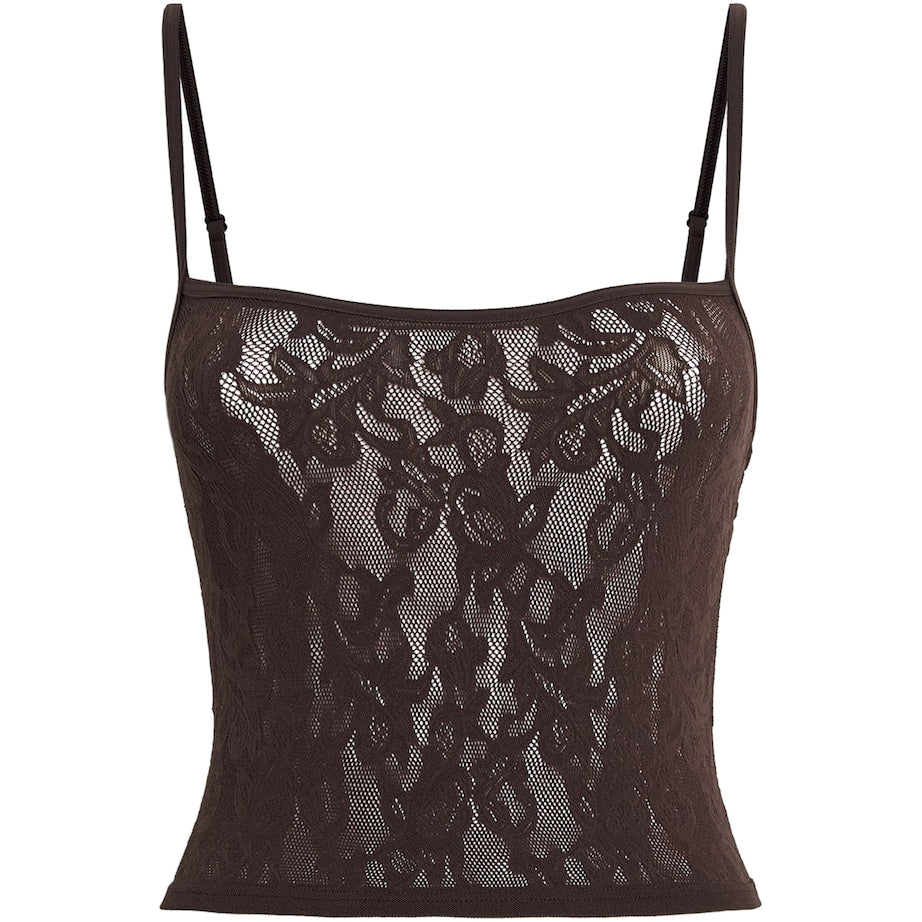 Skims Brown Knitted Lace Cropped Cami Top