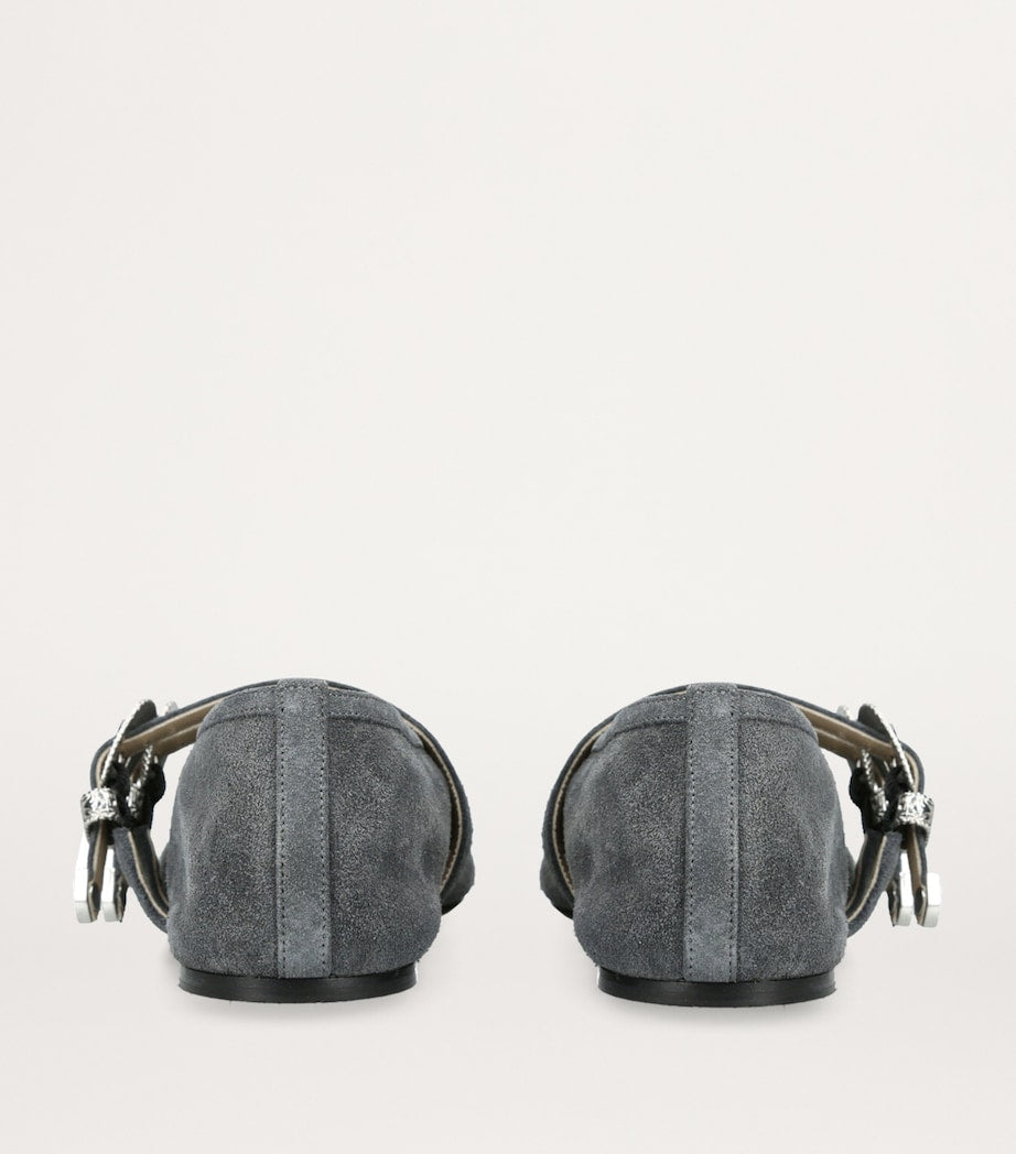 Le Monde Beryl Grey Suede Buckled Claudia Ballet Flats