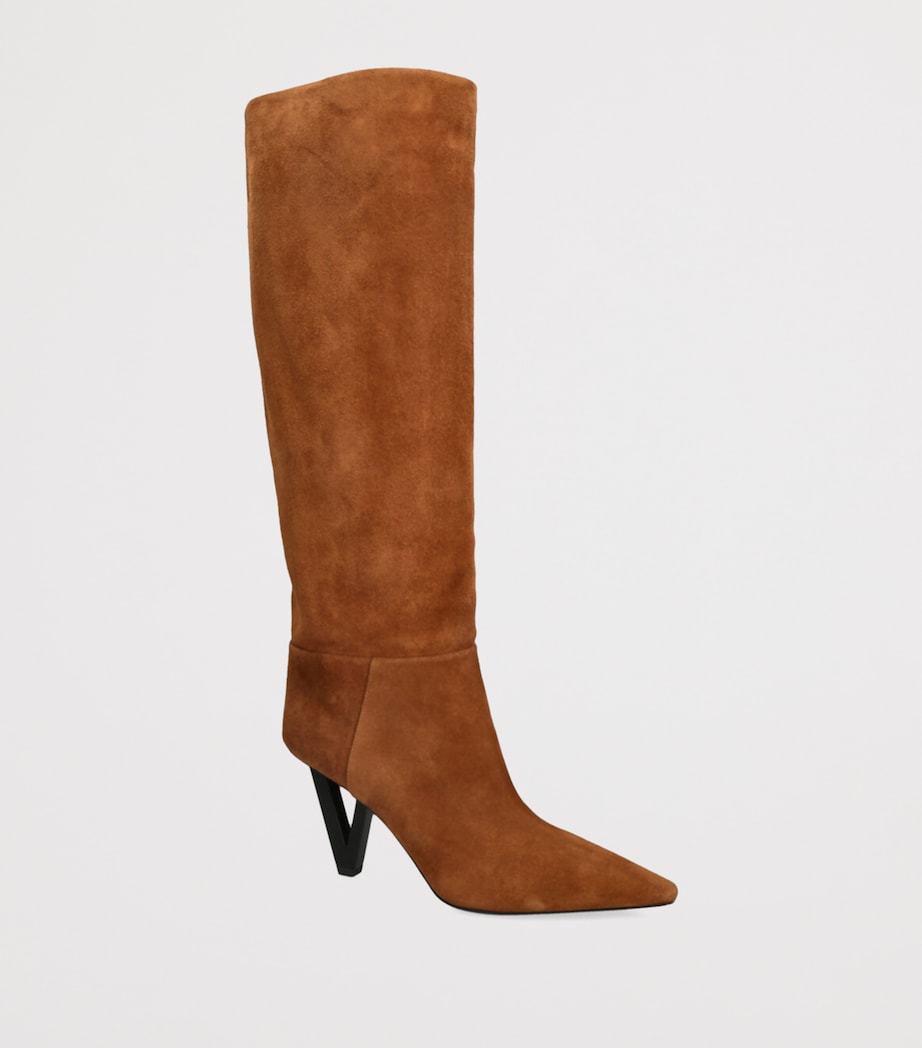 Versace Brown Leather V-Heel Knee-High Boots 85