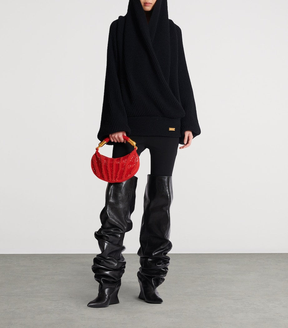 Balmain Red Mini Zebra-Print Ebene Top-Handle Bag