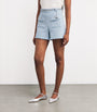 Blue Cotton-Blend Belted Tweed Shorts
