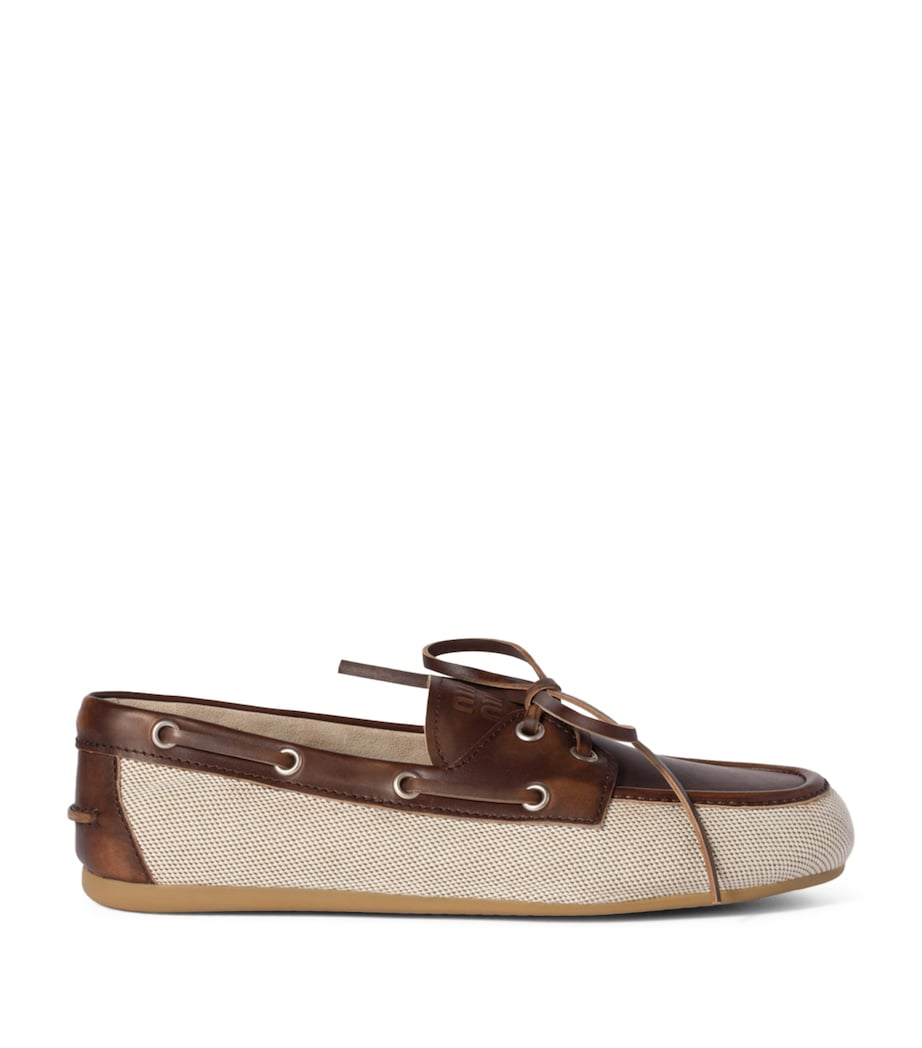 Miu Miu Neutral Canvas and Bleached Leather Boat Shoes